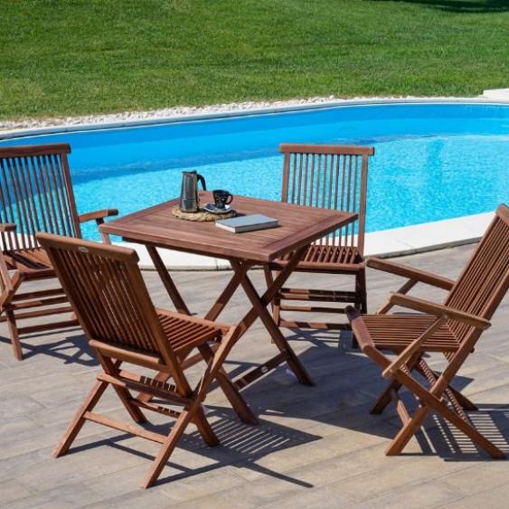 Set tavolo quadrato 80x80x77 cm e 4 sedie pieghevoli